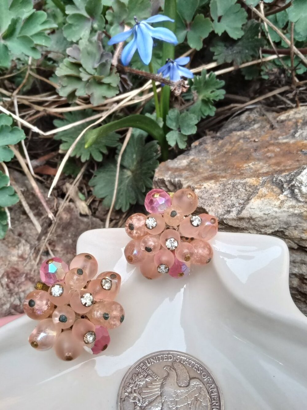 1950's West German Pink Frosted Glass Earrings